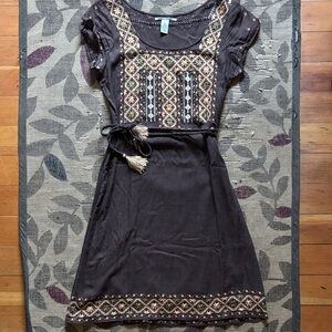 Lucky Brand Brown Embroidered Mini Dress XS